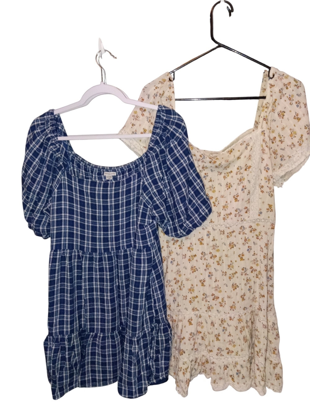 American Eagle Outfitters Blue Plaid & Cream Floral Midi Dresses